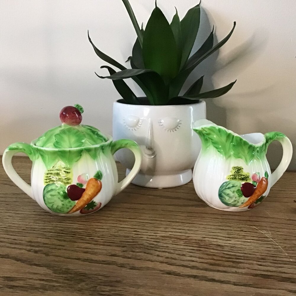 Vintage Japan ESD Hand Painted  Garden Harvest Creamer and Sugar Bowl